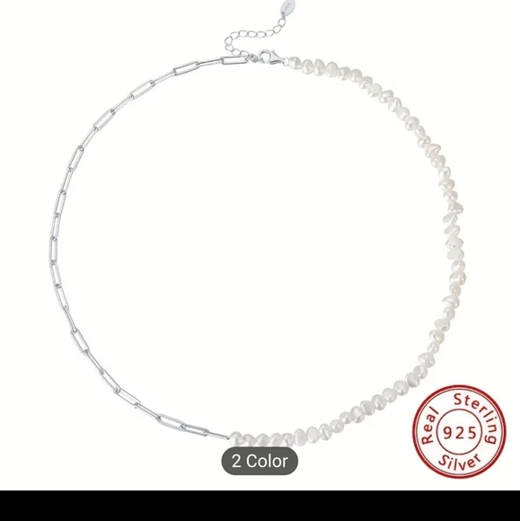 🤍🩶NEW🤍🩶 BEAUTIFUL!! Freshwater Pearl and PaperClip Necklace in 925 SILVER